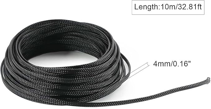 Aicosineg 32.81ft PET Flexible Braided Cable Sleeve 0.16inch Width Wire Loom Sleeving and Organizer Flexible Wire Mesh Sleeve for TV Audio PC Cords from Pets Chewing Black