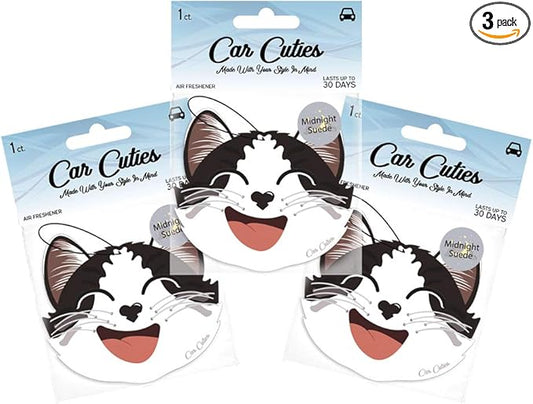 Cute CAT CAR AIR FRESHENER - Cute Cat Design, Long-Lasting Scent, Portion of Proceeds Benefit PAWS Chicago (Midnight Suede - Pack of 3)