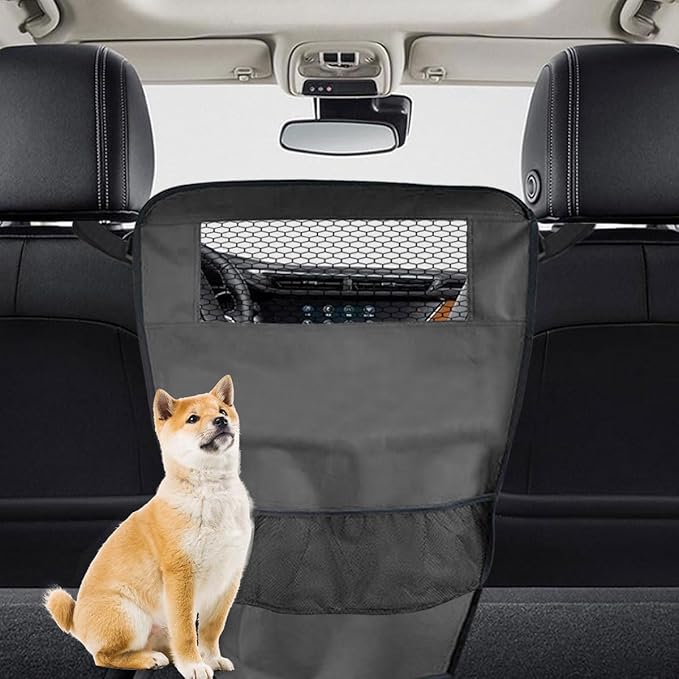 Dog Car Net Barrier Between Seats - Pet Barrier Vehicle Travel Dog Fence with Mesh Window for Safe Driving - Vehicle Divider Car Backseat Barrier Storage Bag for SUVs and Trucks (Black)