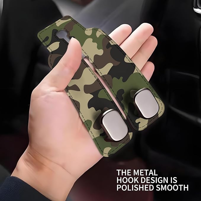 Car Seat Headrest Hook, Universal Leather Cute Hanger Holder Hook, Storage Organizer Interior Accessories for Purse Bags Handbag Green Camouflage