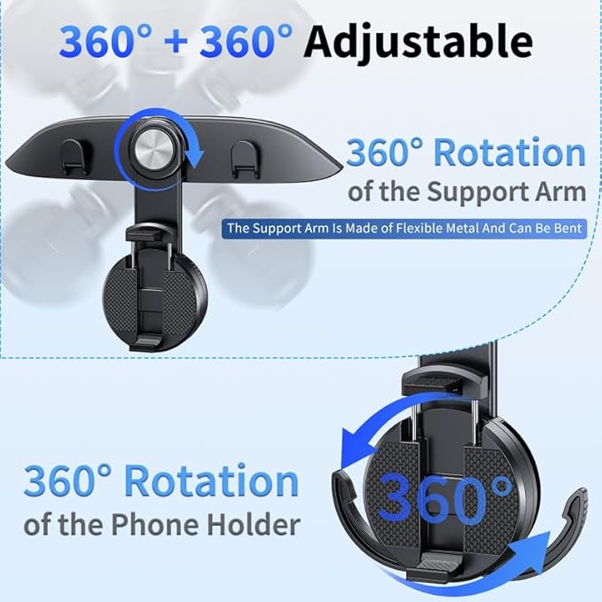 Tesla Model 3 Model Y Accessories 2024-2021,4 in 1 Car Seat Hooks & 720 Degrees Adjustable Phone Holeder for Car Seat (Clip Style)