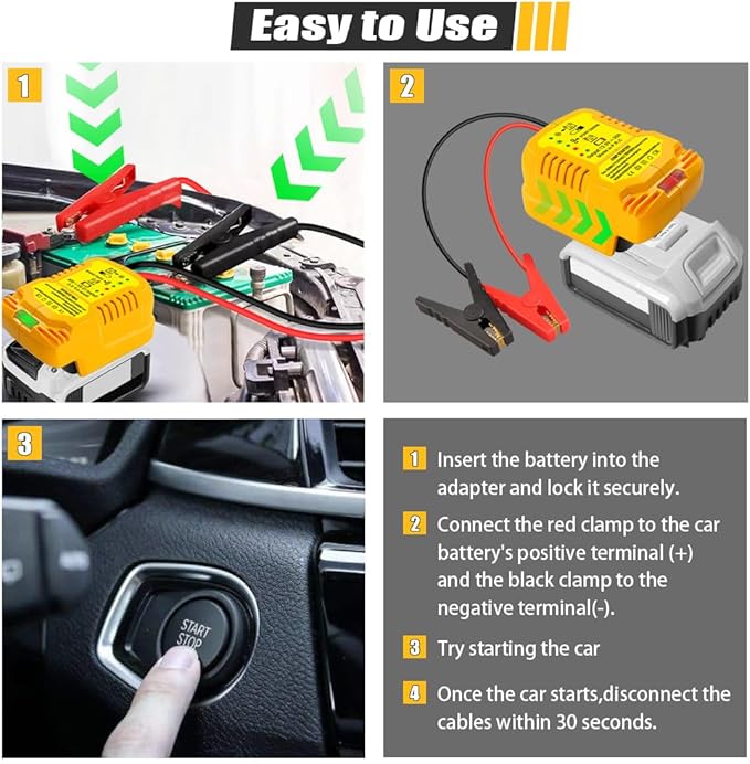 Car Jumper Starters Adapter for DeWalt 20V 60V Battery, 11AWG Cable Convert to Jumper Starter Automotive Booster, Jump kit Cable for Car Batteries (NO Battery)