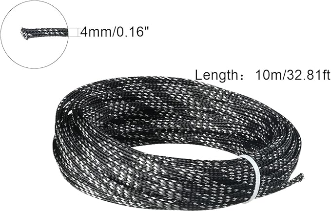 Aicosineg Cable Sleeve Braided Sleeving PET Wire Loom Tubing Cable 32.81ft-1/6inches Wrap Protector for HiFi Audio and Video Headphone Cable Protect Wires from Chewing of Pets Black and Silver