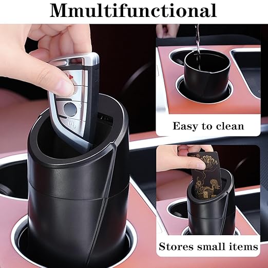Car Trash Can Bin with Lid - Car Garbage Can Cup Holder - Black Mini Leakproof Vehicle Trash Garbage Can Bin with 20pcs Trash Bags-Car Organizers and Storage for Front Back Seat Accessories