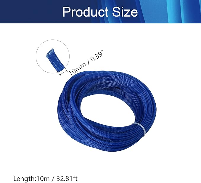 Aicosineg 32.81ft PET Flexible Braided Cable Sleeve 0.4inch Width Wire Loom Sleeving and Organizer Flexible Wire Mesh Sleeve Wrap Protector for TV Audio PC Cords from Pets Chewing Blue