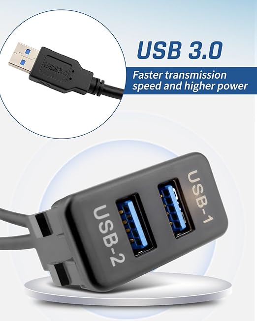 Dual USB 3.0 Car Dash Flush Mount Extension Cable, Length 3.3FT (1M) Fit for Toyota, Size 1.6”x0.9”x2.3” (Type B)