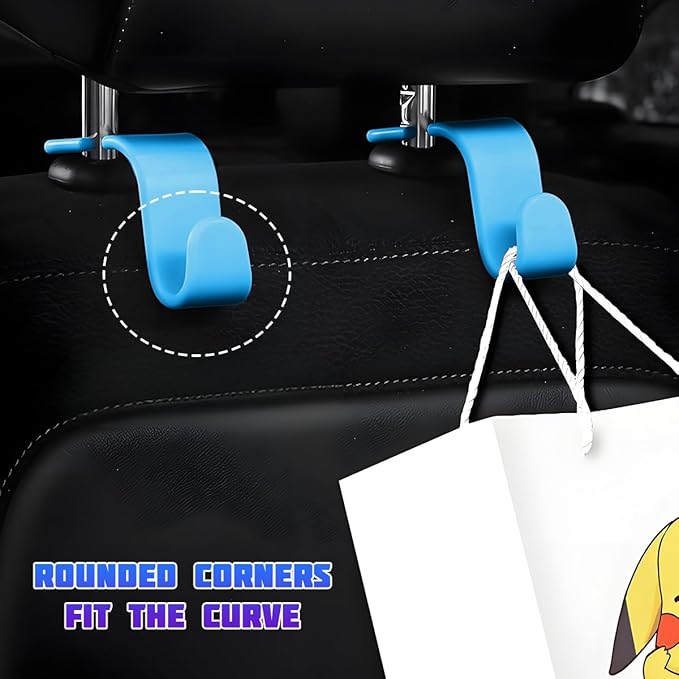 Car Seat Headrest Hooks, Multifunctional 4PCS Vehicle Back Seat Storage Hanger Holder for Hangbag Coat Grocery, Auto Interior Headrest Hook Organizer, Universal for Vehicles (Sky Blue)