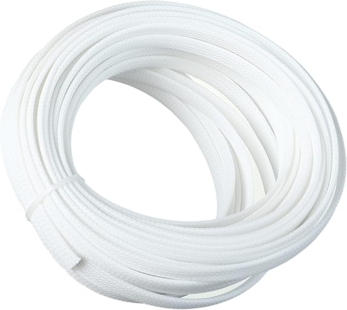 Aicosineg 32.81ft PET Flexible Braided Cable Sleeve 0.33inch Width Wire Loom Sleeving and Organizer Flexible Wire Mesh Sleeve Wrap Protector for TV Audio PC Cords from Pets Chewing White