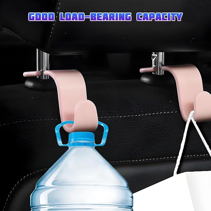 Car Seat Headrest Hooks, Multifunctional 4PCS Vehicle Back Seat Storage Hanger Holder for Hangbag Coat Grocery, Auto Interior Headrest Hook Organizer, Universal for Vehicles (Light Pink)