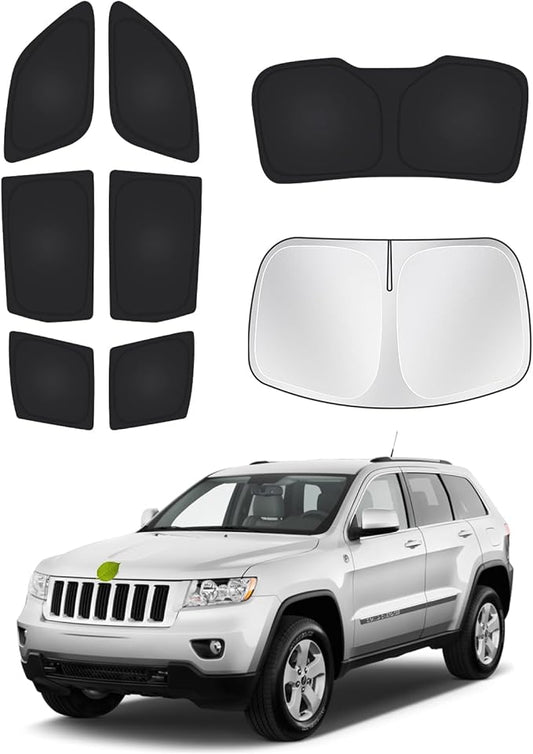 Canvcle Windshield Sun Shade for Jeep Grand Cherokee 2011-2021 Side Rear Window Shade Cover Sun Visor Shield Privacy Protection Keep Vehicle Cool Black 8PCS