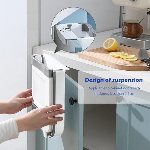 Trash Can, Foldable Waste Bin for Kitchen, Collapsible Hang Small Plastic Garbage Can 2.4 Gallon for Cabinet/Car/Bedroom/Bathroom/Kitchen/Office (White, 1PC)