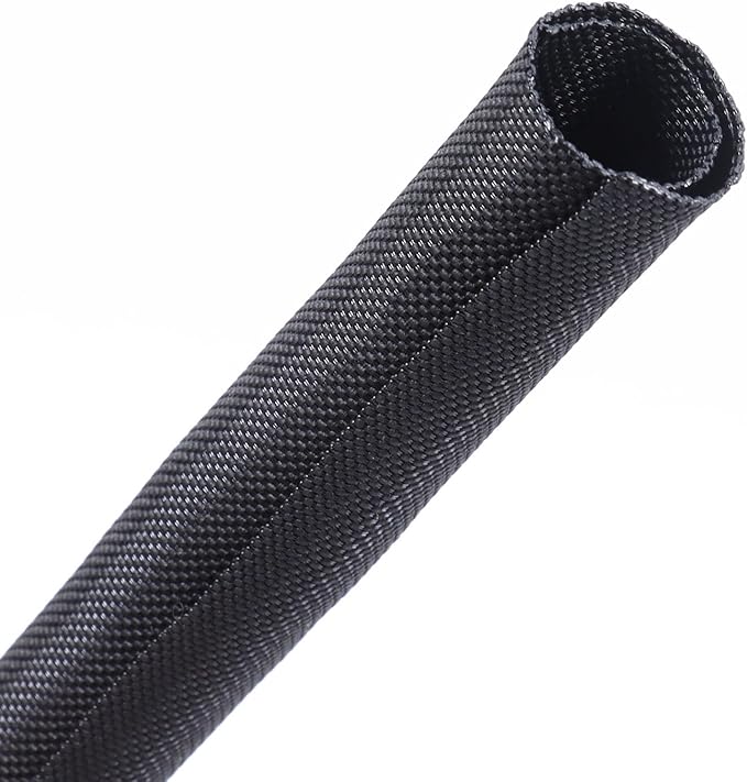 Self-Closing Split Braided Cable Organizer,Curly Cord Protector for Car High Temp Harness Sleeve/Computer Desk Audio Wire Covers (Black 1/2"-22ft)