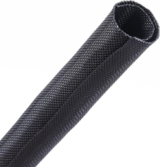 Self-Closing Split Braided Cable Organizer,Curly Cord Protector for Car High Temp Harness Sleeve/Computer Desk Audio Wire Covers (Black 1/2"-22ft)