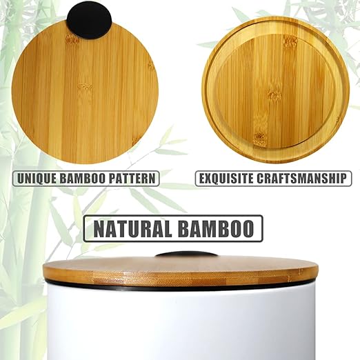 Mini Trash Can with Bamboo Lid Soft Close and Foot Pedal, 0.8Gal/3L Tiny Round Trash Can with Removable Plastic Inner Wastebasket for Bathroom, Bedroom, Powder Room, Office, Desk, Car, White