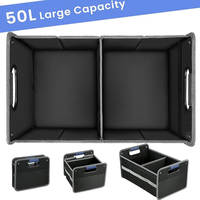 Car Trunk Organizer for SUV, Car Storage Organizer Reinforced Handles, Collapsible Multi-Compartment Foldable and Waterproof Car Organizer for Car Suv, Sedan, Truck, Minivan