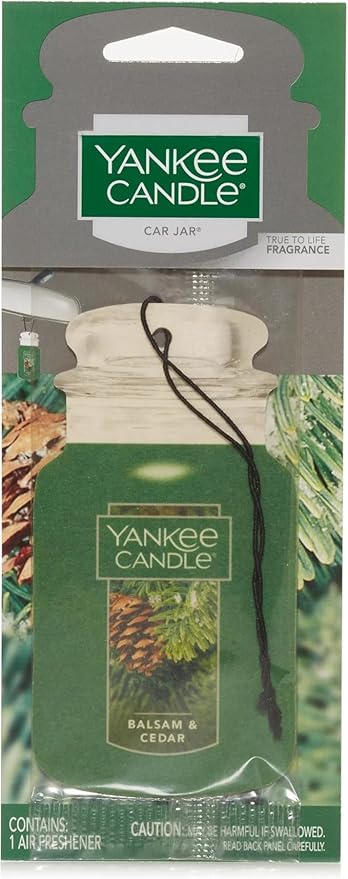 Yankee Candle Paper Car Jar Air Freshener, Hanging Car Freshener, Long Lasting Car Fragrance, Balsam & Cedar (Pack of 3)