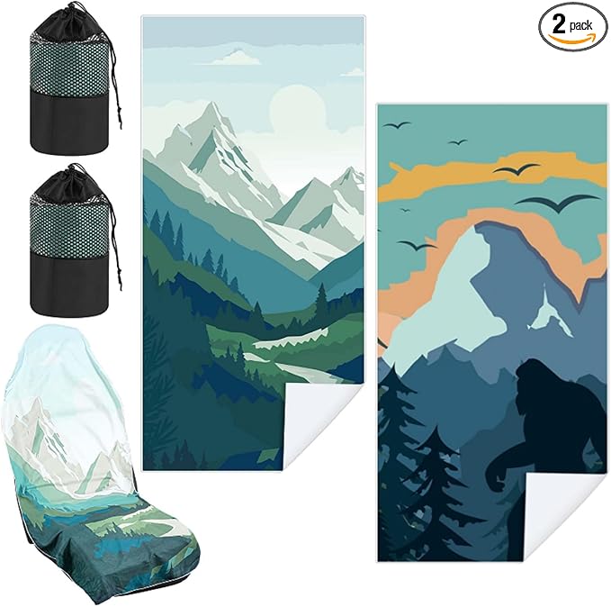 Hahafelt 2 Pack Car Seat Towel Covers with Storage Bag 63 x 32 Inch Athletic Running Towel Seat Sweat Washable Non Slip Cover Gift for Car Outdoor Sport Activities (Yosemite,Sasquatch)