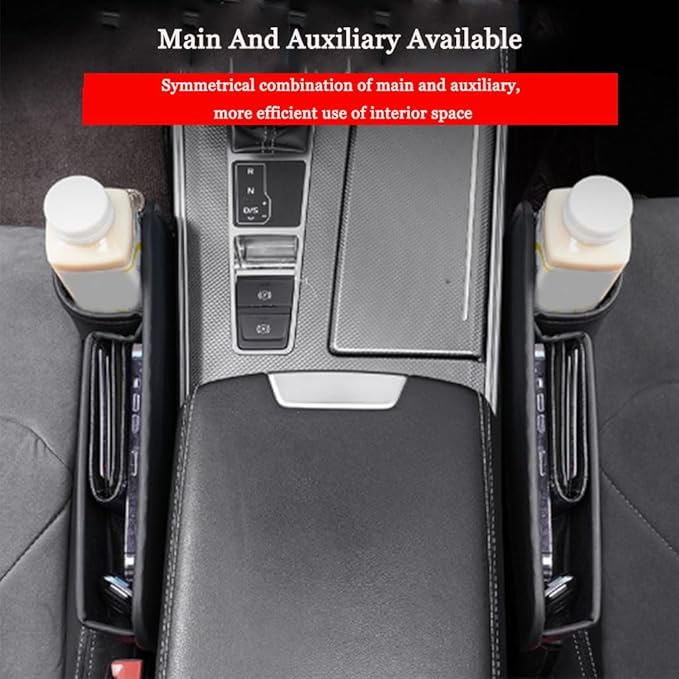 Car Seat Gap Filler Organiser for Land Rover Range Rover Sport III 2022-2025, Car Gap Box Leather Adjustable with Cup Holder Car Accessories, co-Pilot Brown