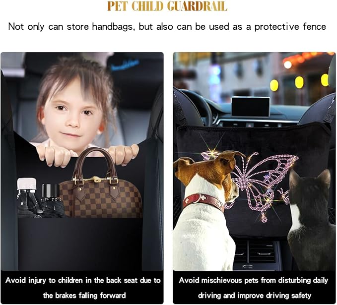 Car Handbag Holder Car Net Pocket Handbag Holder Car Backseat Organizer Car Handbag Holder Between Seats(Pink)
