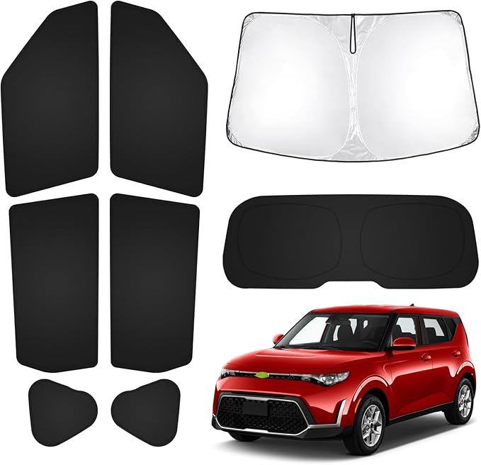 T TGBROS Windshield Sun Shade for Kia Soul 2020-2025 2026 Car Window Shades Thicken UV Block and Blackout Privacy Foldable Sunshades 8PCS Accessories Keep Cool Sun Visor Covers