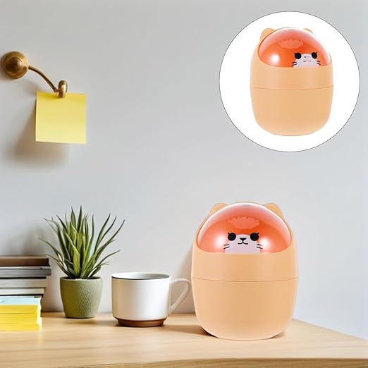 Homoyoyo Mini Garbage Bin Mini Kawaii Cute Bear Trash Bin, Nordic Style Tiny Trash Can, Mini Trash Can with Lid for Office Bedroom Use Mini Desk Bin