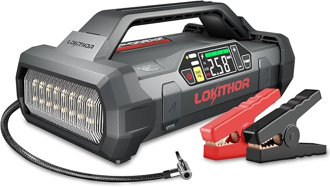 LOKITHOR JA300 Jump Starter with Air Compressor, 1500Amp 12V Portable Car Battery Booster Pack for Upto 7.0L Gas or 4.5L Diesel, 150 PSI Tire Inflator with Digital Screen, 24 Months Ultra-Long Standby