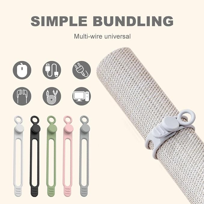Data Cable Organizer, 2025 New Silicone Cable Ties Reusable Cable Management Organizer for Bundling and Fastening Cable Cords Wires (20)
