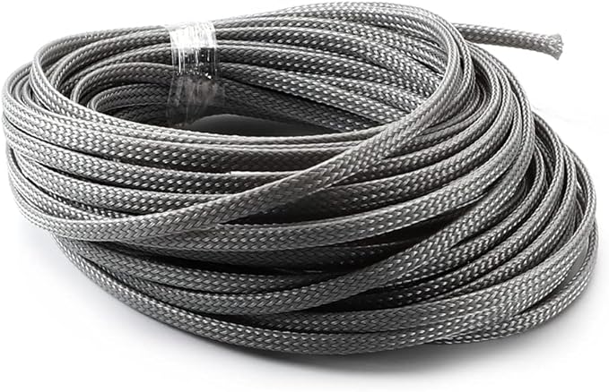 Aicosineg 32.8ft PET Flexible Braided Cable Sleeve 0.16inch Width Wire Loom Sleeving and Organizer Flexible Wire Mesh Sleeve Wrap Protector for TV Audio PC Cords from Pets Chewing Grey