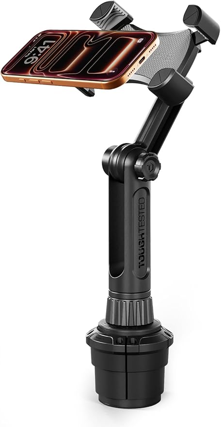 ToughTested Boom Adjustable Mobile Cup Holder Phone Mount, Features Bendable, No-Vibration Boom Arm, Expandable Phone Grip with 360 Degree Rotation, Quick Release Button, Compatible with Smartphones