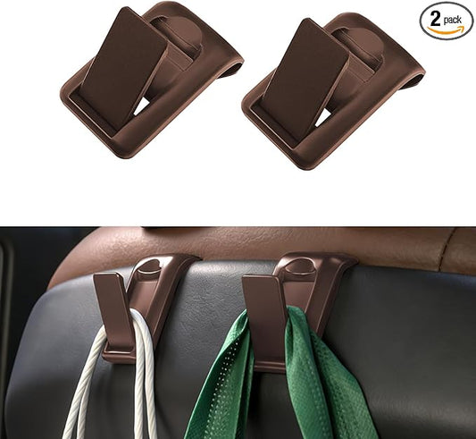 2 Packs Upgraded Foldable Car Seat Headrest Hidden Hooks for Volvo XC90 XC60 XC40 S90 S60 C70 V90 V60 EX30 EX90 60/90 Series Accessories, Storage Organizer for Purse Bag Toy Bottle (Brown)