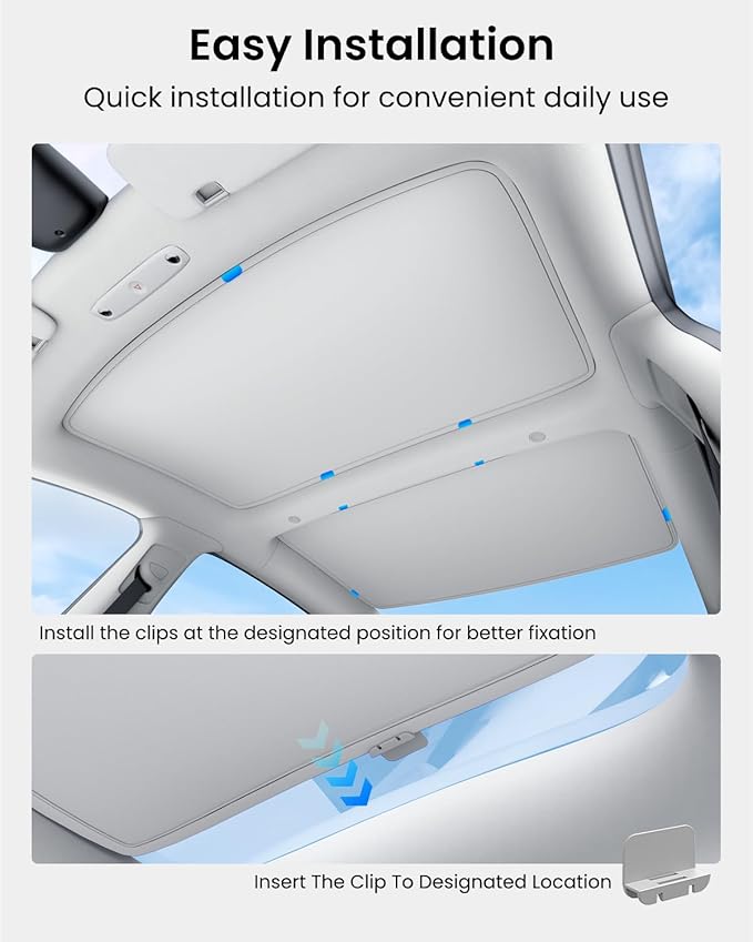 REEVAA Upgraded Tesla Model 3 Sunshade Roof [No Gaps, No-Sagging] Tesla 3 Accessories Heat Insulation Foldable Glass Sunroof Cover for Model 3 2020-2026, 2PCS, Gray