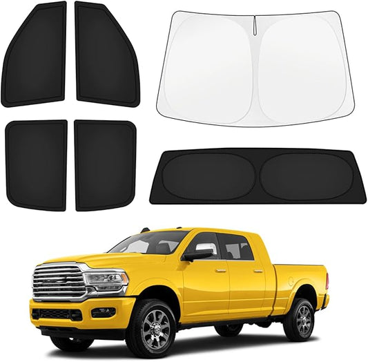 KUST Car Window Shades for Dodge RAM 2500/3500 2010-2025 2026 Windshield Sun Shade Side Window Cover UV Block Privacy Protection Ram Accessories for Camping Blackout Rear Back Full Set 6PCS