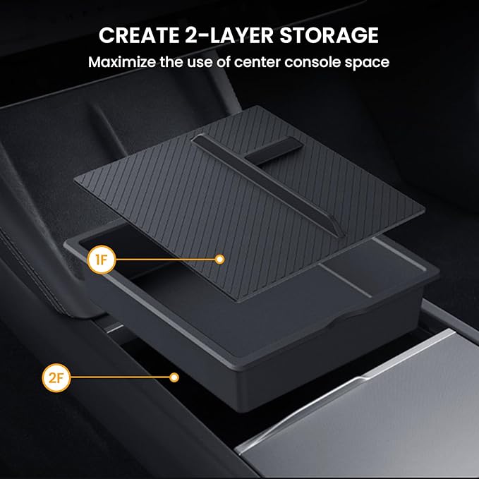 Center Console Organizer for Tesla Accessories: 3PCS Center Console Storage Hidden Box Armrest Tray for Tesla New Model 3 (2024-2026)/Model Y Juniper(2025-2026) with ABS PVC Easy Cleaning Anti-Slip