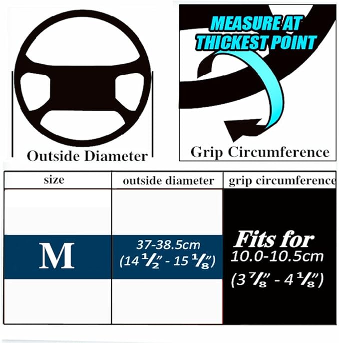 BMLEI Top Genuine Leather Steering Wheel Cover with Anti-Slip Design, Soft Padding, Universal 15 Inch Auto Car Steering Wheel Stitch on Wrap