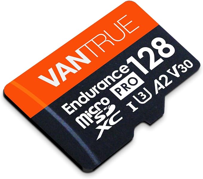 Vantrue 128GB U3 microSDXC UHS-I 4K UHD Video Monitoring Memory Card with Adapter for Dash Cams, Body Cams, Action Camera, Other Surveillance & Security Cams
