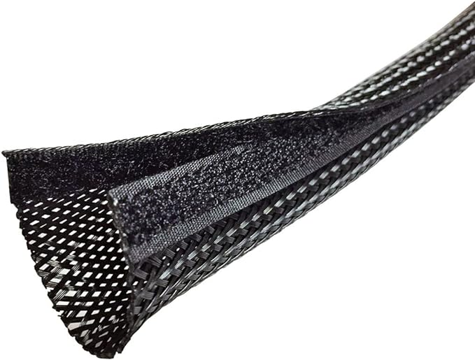 Electriduct 2" Side Entry Cable Wrap Braided Sleeving with Hook & Loop Fastener - 25 Feet (Black)