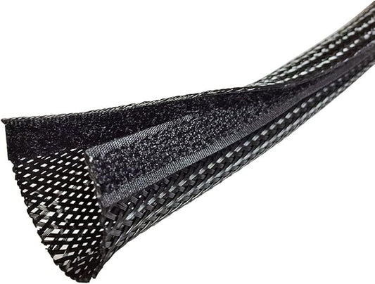 Electriduct 3/4" Side Entry Cable Wrap Braided Sleeving with Hook & Loop Fastener - 50 Feet (Black)
