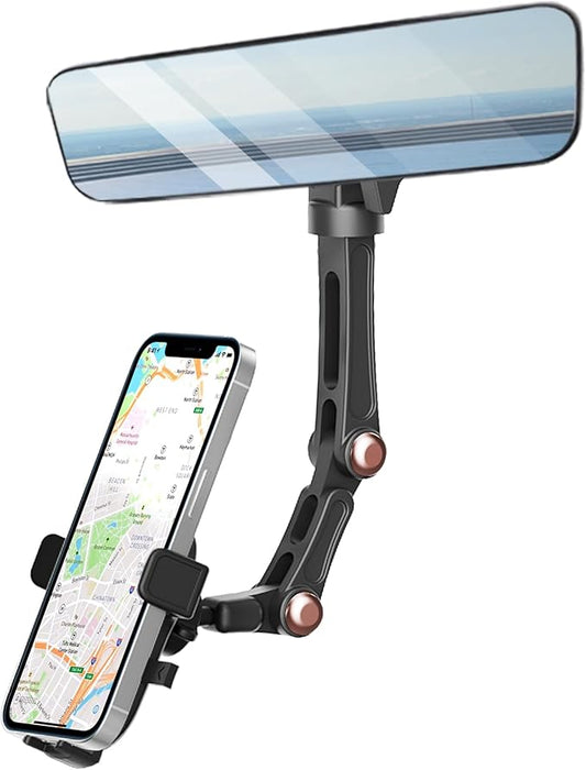 Karmus Rearview Mirror Phone Holder for Car, Rear View Mirror Phone Holder, Rotatable and Retractable Car Phone Holder Mount, Car Truck Essentials Accessories Compatible with All Cell Phones