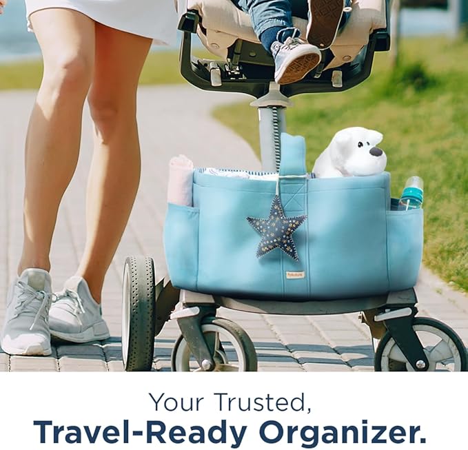 Folkulture Baby Diaper Caddy | Cotton Diaper Bag for Kids - Stylish Comfort Spacious Travel Essential Cart | Nursery Storage Bin and Car Organizer for Diapers, Wipes (Sky Blue - 15")