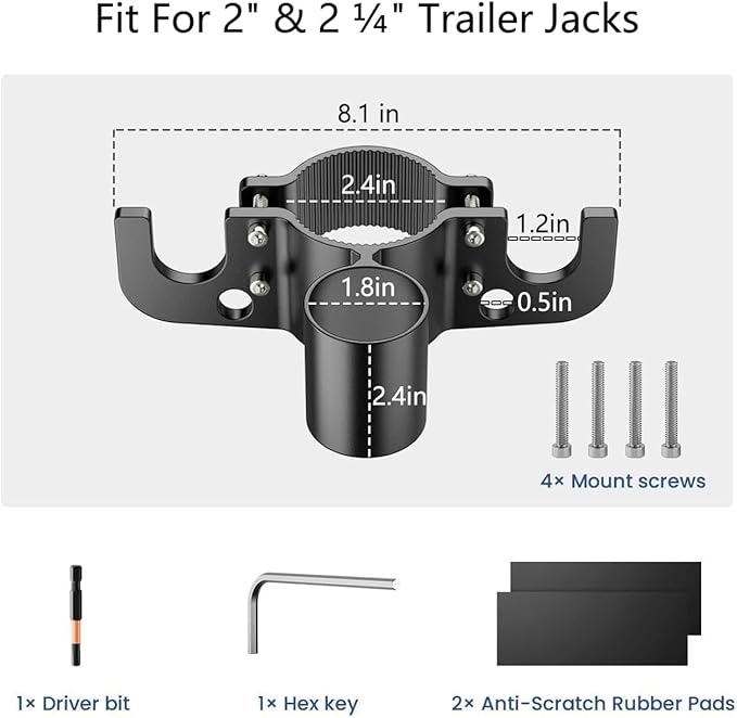 Aluminum RV Towing Chain Organizer with 7-Way Plug Holder, Heavy Duty Anti-Rust Trailer Chain & Cable Harness Holder for 2" & 2-1/4" Tongue Jack, RV Camper Towing Accessories