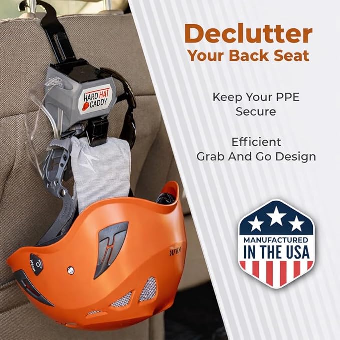 Hard Hat Caddy, All in One PPE Organizer with Magnetic Backing, Belt Clip, & Hook, Compatible with Safety Gear Brands