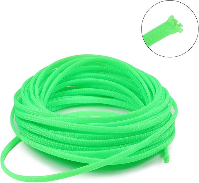 Aicosineg 32.81ft PET Flexible Braided Cable Sleeve 0.16inch Width Wire Loom Sleeving and Organizer Flexible Wire Mesh Sleeve Wrap Protector for TV Audio PC Cords from Pets Chewing Green