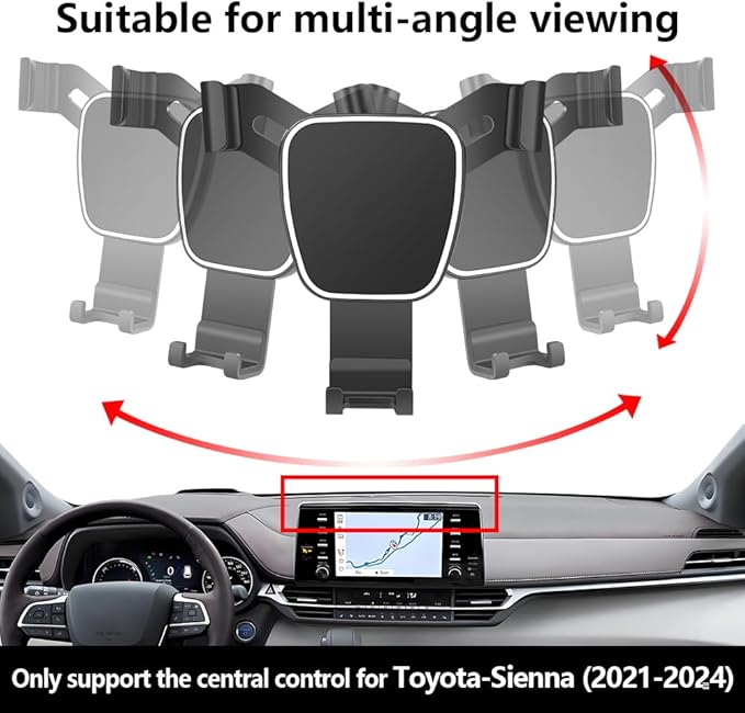 Car Phone Holder Center Console Organizer For Toyota Sienna 2021 2022 2023 2024 Auto Accessories Navigation Bracket Interior Decoration Screen dash board Mobile Cell Mount case 【Not fit Sienna 2025】