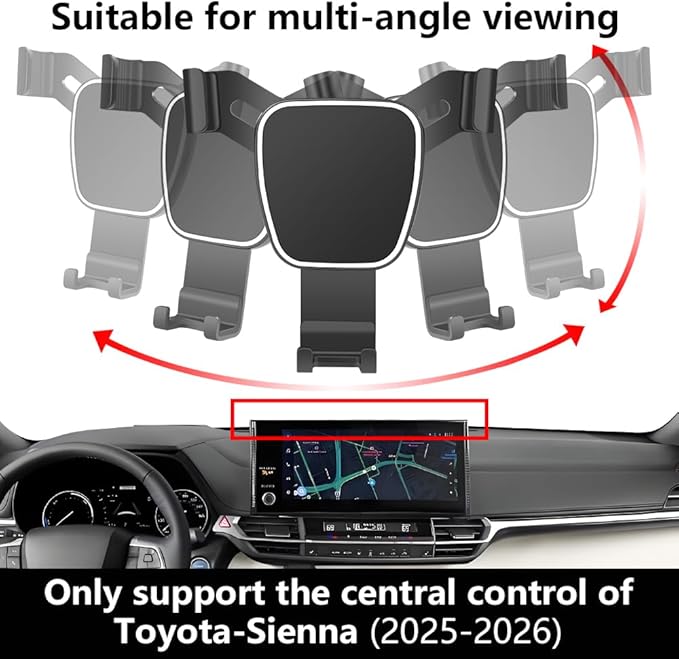 Car Phone Holder Center Console Organizer For Toyota Sienna 2025 2026【12.3-inch Screen，Not Fit LE 8-inch Screen】 Auto Accessories Navigation Bracket Interior Decoration Screen Mobile Cell Mount case