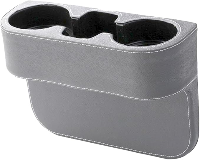 YoRise Car Cup Holder, PU Leather Automotive Cup Drink Holder, Car Seat Gap Filler Storage Box, Multifunctional Front Seat Organizer, Cell Mobile Phone Holder, Coin Bucket (Gray)