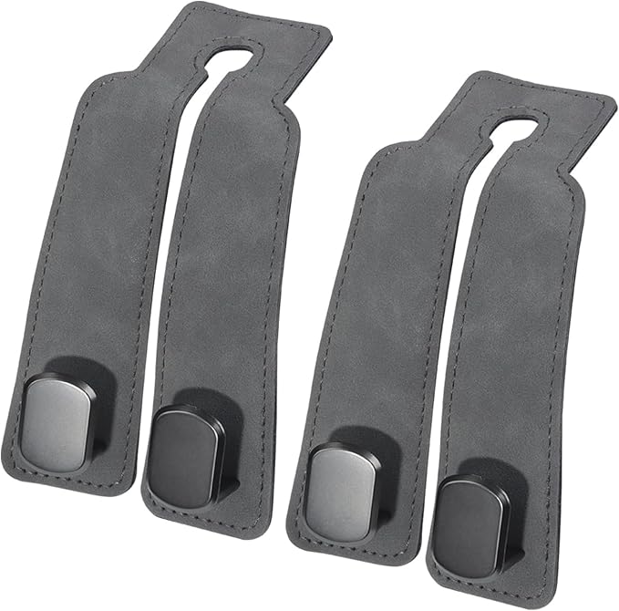 Purse and Bag Hook for Car, Zinc Alloy Seat Headrest Hooks, Upgraded Leather Car Seat Back Purses Hanger and Bags Holder (Grey, 2Pack)