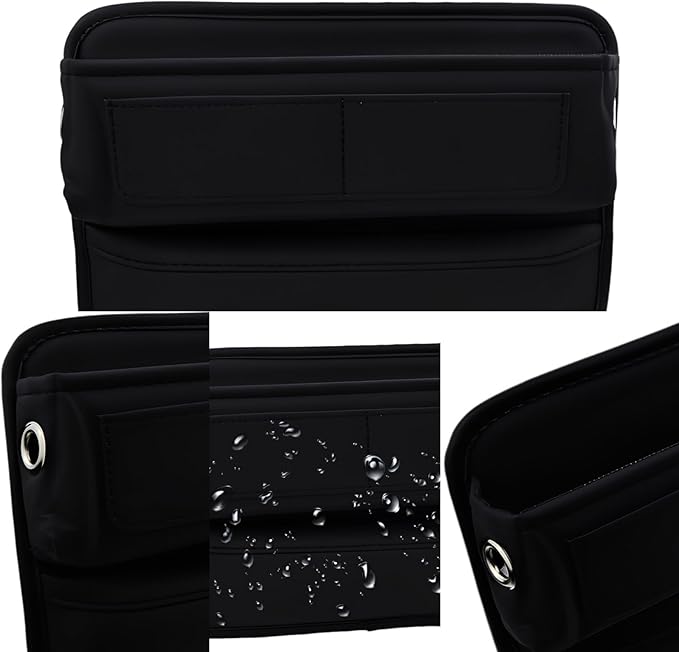 Heran Premium Leather Car Seat Gap Filler Organizer with Card Slots,Universal Fit for Cars, Trucks, and SUVs – Black, 1 Pack (1)