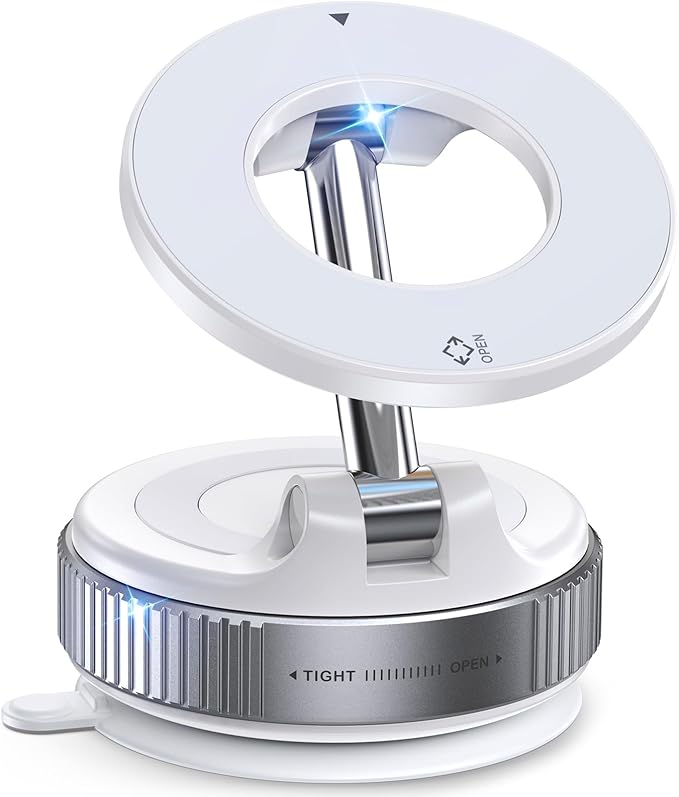 Jononser Magnetic Suction Cup Phone Mount for Magsafe, 360° Adjustable Magnetic Car Phone Holder, Pocket Size Foldable Car Mount, Phone Holders for Your Car for iPhone 17 16 15 14 13 12 Series,White