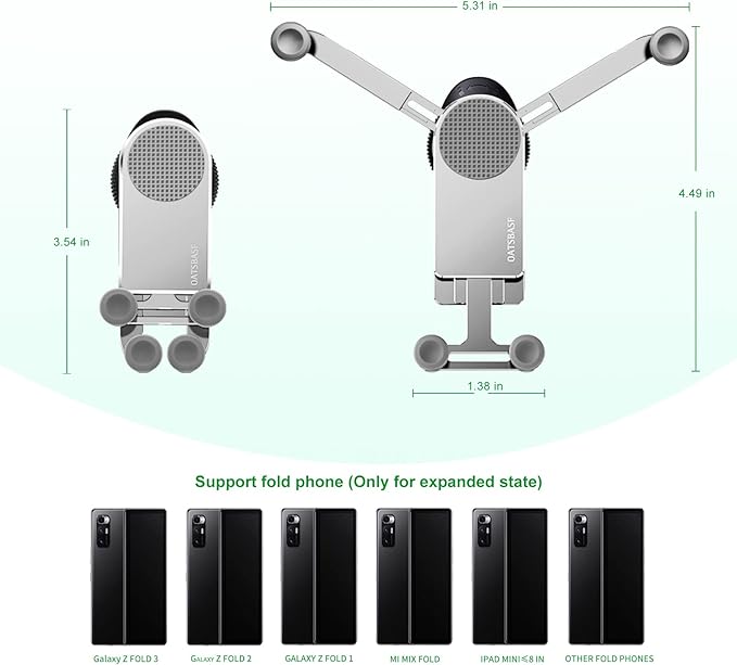 Z Fold Car Mount, [Without CASE] Aluminum Universal Vent Z Fold 6 Acessories for Galaxy Z Fold 7 6 5 4 3 2 S25 Ultra Pixel 9 Pro Fold iPhone 16 15