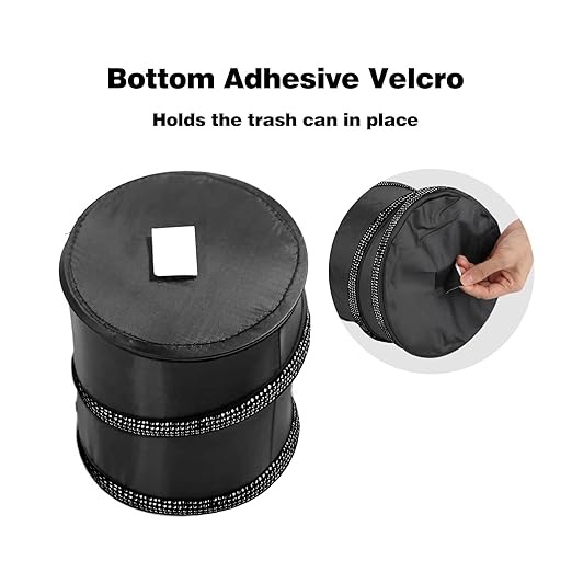 eing Car Trash Can, Portable Garbage Bin with Bling Diamonds, Collapsible Pop-up Water Proof Bag, Waste Basket Bin, Rubbish Bin (1 Pack, Black)